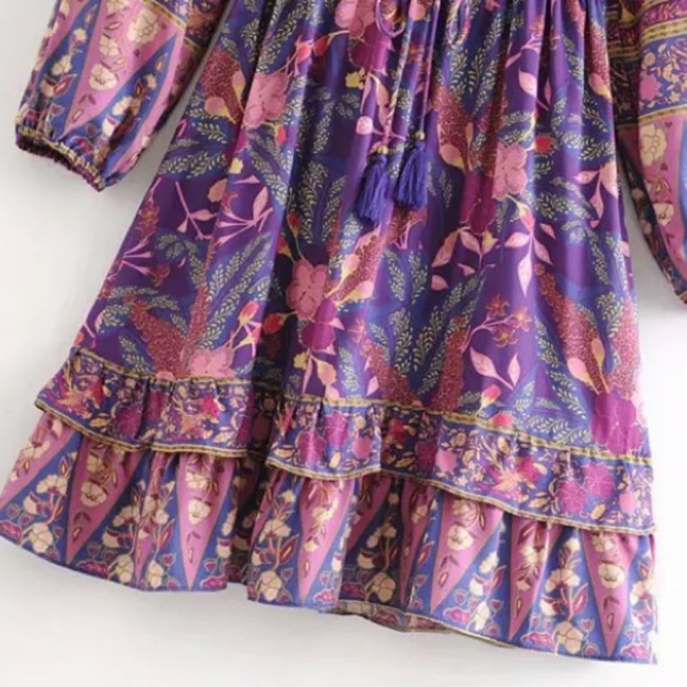 SOLD OUT Boho Purple Wisteria Long Sleeve Ruffled Dress - Picture 11 of 14